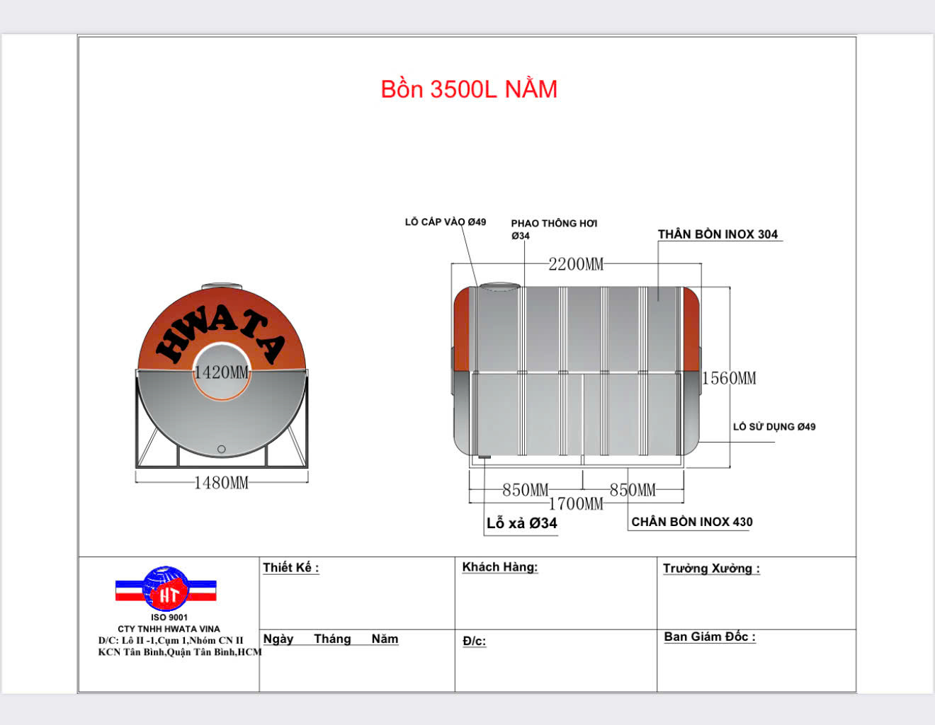 ban ve bon nuoc inox hwata 3500l ngang